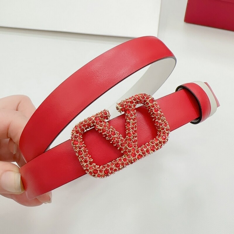 Fashion thin version 2.0 women color cowhide big V diamond buckle belt