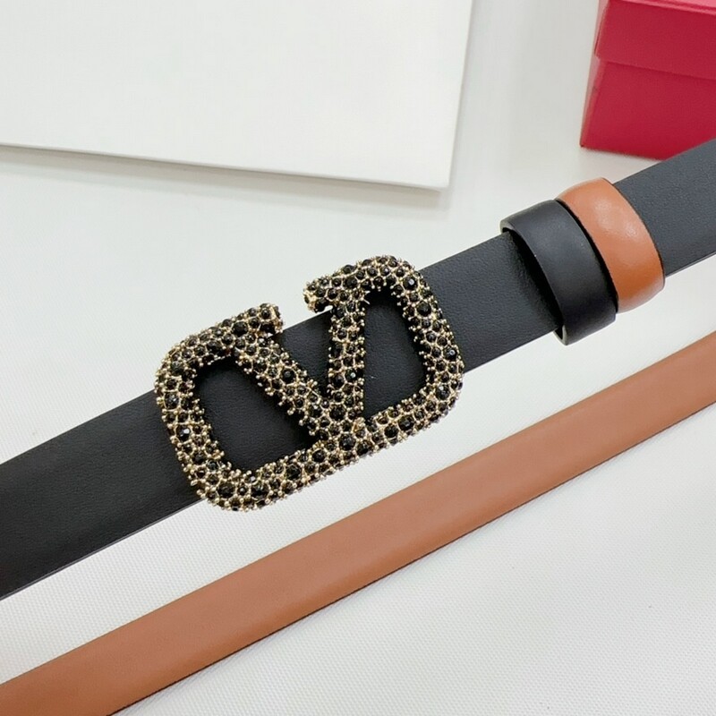 Fashion thin version 2.0 women color cowhide big V diamond buckle belt