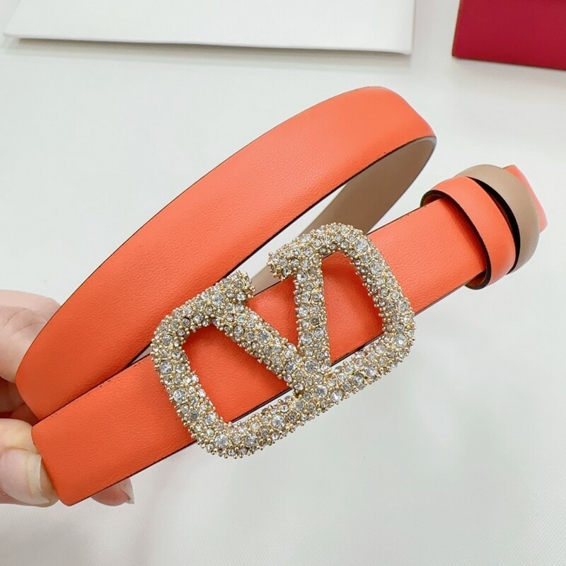 Fashion thin version 2.0 women color cowhide big V diamond buckle belt
