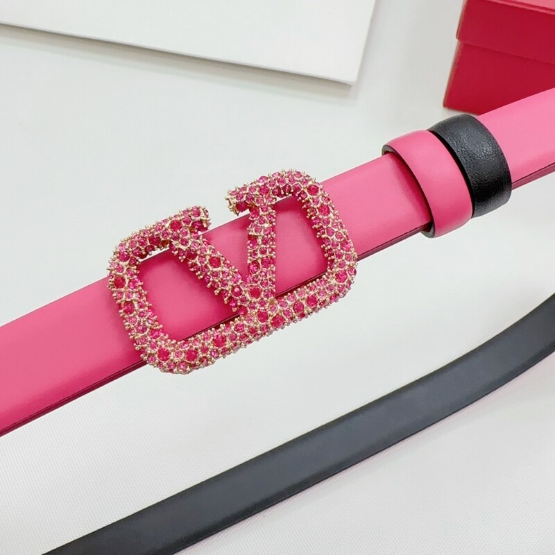 Fashion thin version 2.0 women color cowhide big V diamond buckle belt