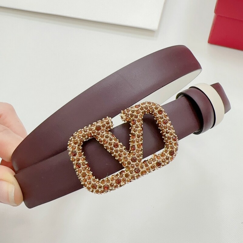 Fashion thin version 2.0 women color cowhide big V diamond buckle belt