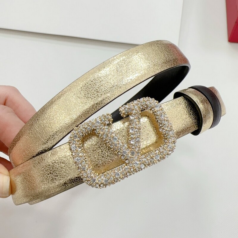 Fashion thin version 2.0 women color cowhide big V diamond buckle belt