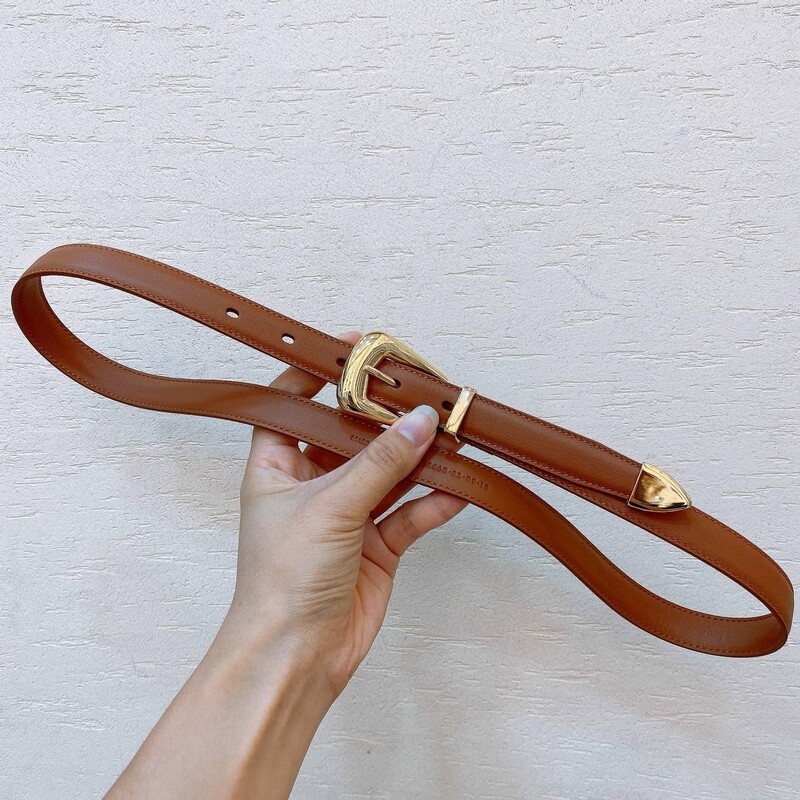 Summer short wear waist belt with adornment 2.0 full head layer women's belt Brass pin buckle positive leather belt for women