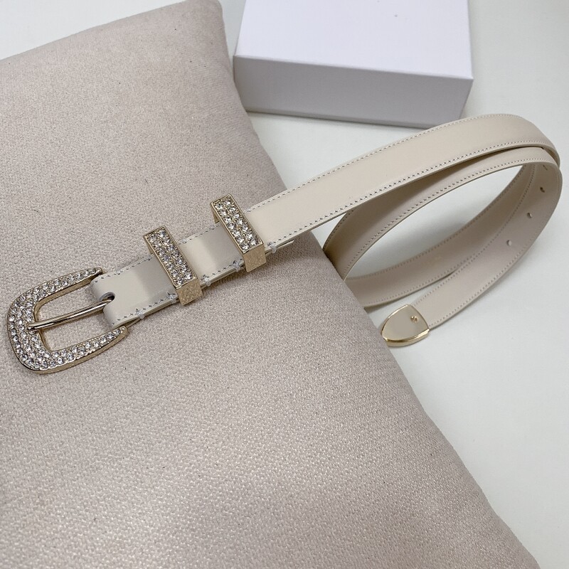 Fashion Diamond Buckle 2.5 calfskin Belt All Match Women's Flash Diamond needle head belt Stylish waistband with waistband