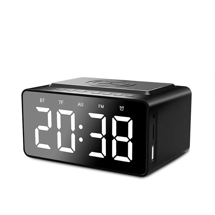 Wireless charging bluetooth speaker mirror clock