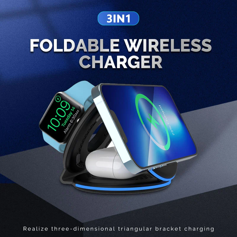 Mobile phone 3-in-1 wireless charger foldable magnet 15W fast charging