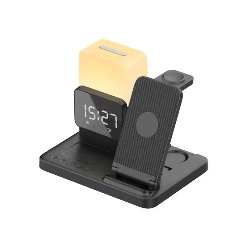 6-in-1 wireless charger night light clock foldable mobile phone wireless charging