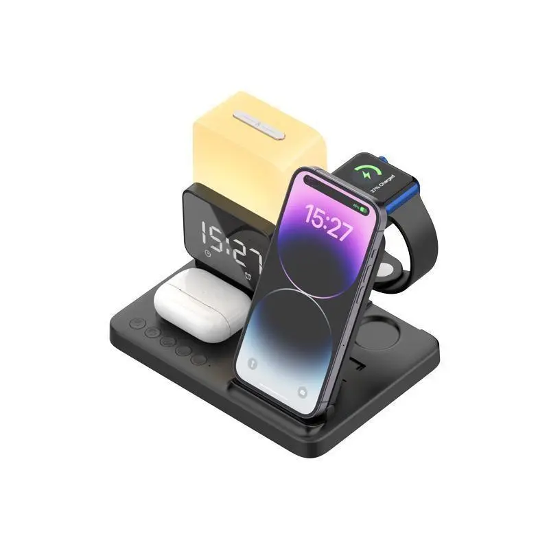 6-in-1 wireless charger night light clock foldable mobile phone wireless charging