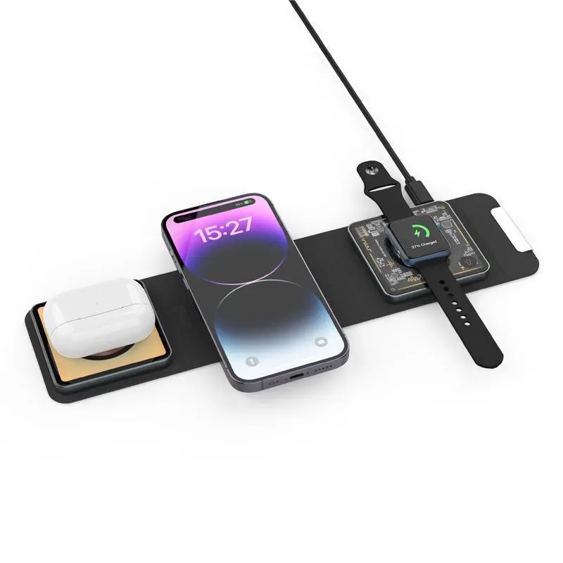 Folding magnetic suction 3-in-1 wireless charger Earphone watch wireless charging 15W mobile phone wireless fast charging