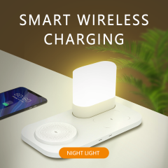 15W Wireless Charging Night Light with Touch Control Switch - 3 in 1 Multifunctional Wireless Charger for Phone and Earphones - Three Color Temperature Modes,Soft Light - Minimalist Design - Convenient Wireless Charging Experience