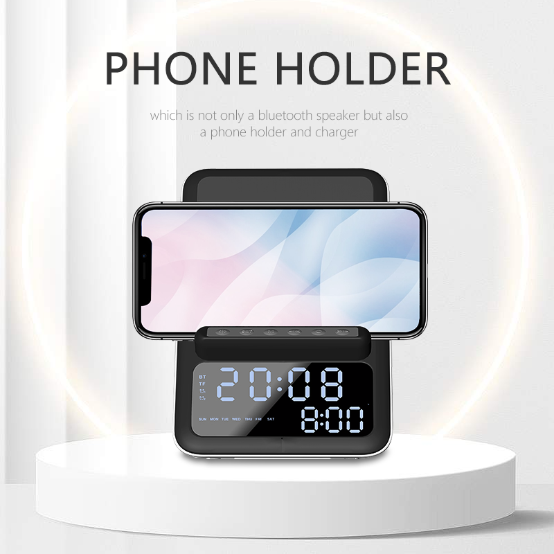 Multifunctional bluetooth speaker clock calendar 10W mobile phone wireless charging