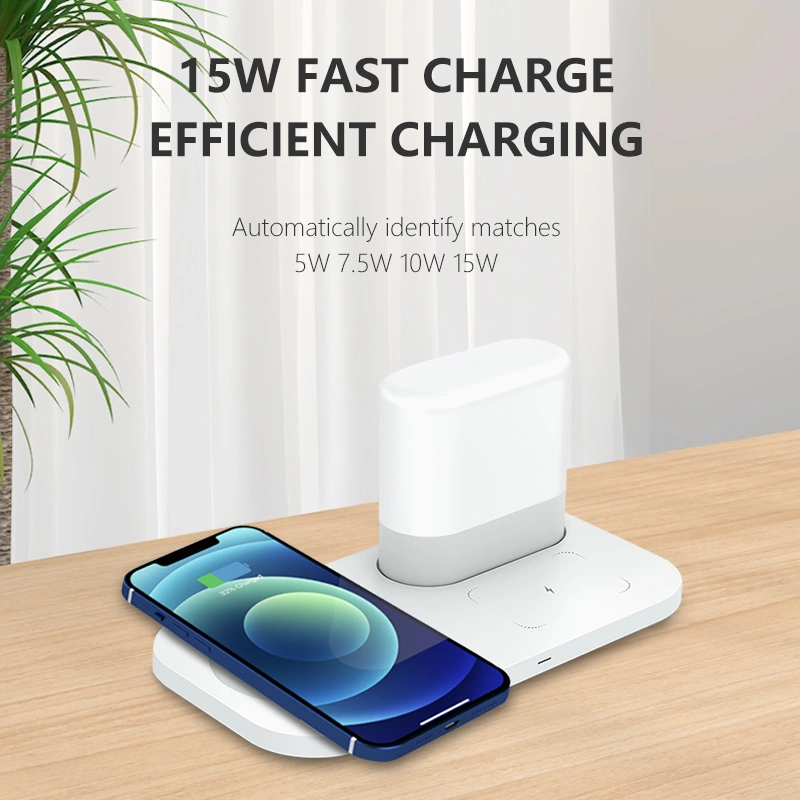 Intelligent wireless charging night light 3-in-1 mobile phone earphone wireless charger