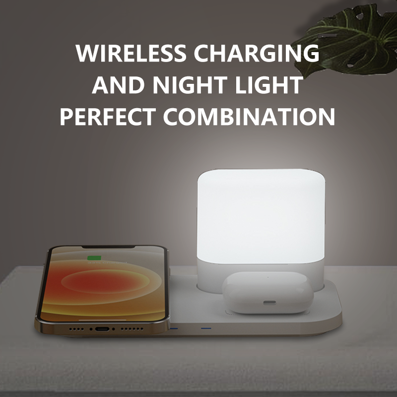Intelligent wireless charging night light 3-in-1 mobile phone earphone wireless charger