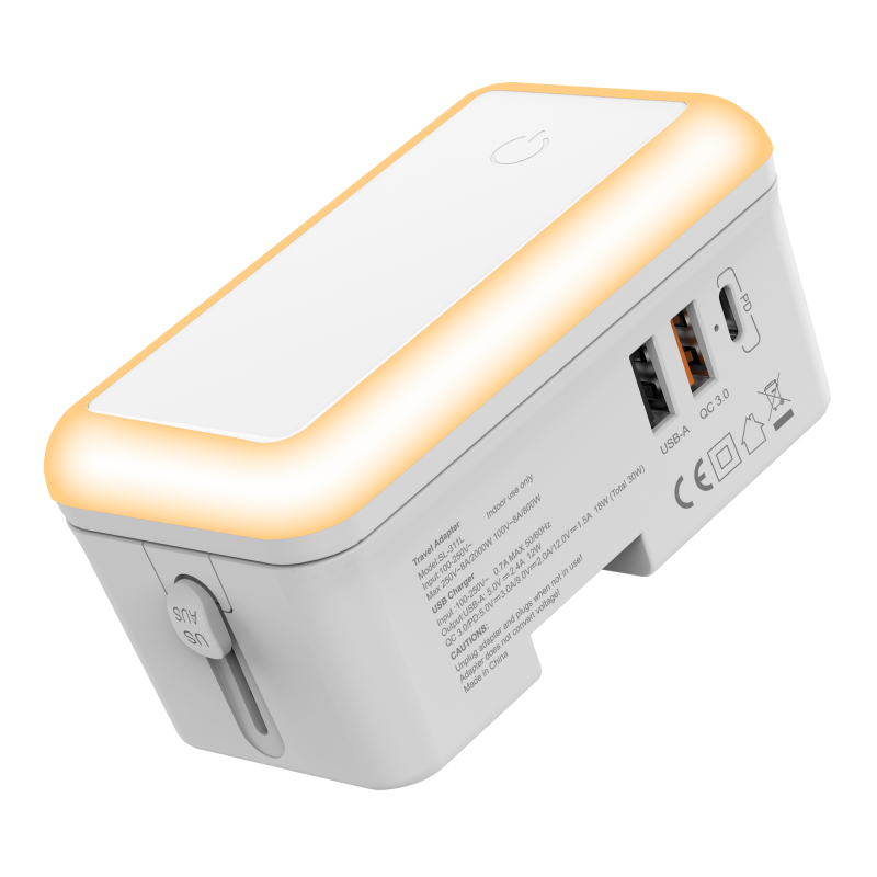 LED night light travel adapter PD/QC3.0 fast charging plug converter
