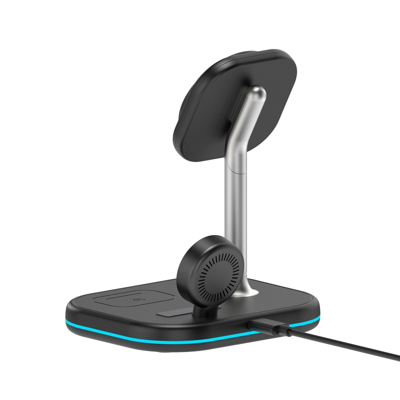 Three-in-one magnetic wireless charger vertical bracket mobile phone 15W wireless fast charging multi-device simultaneous charging adjustable LED charging lamp