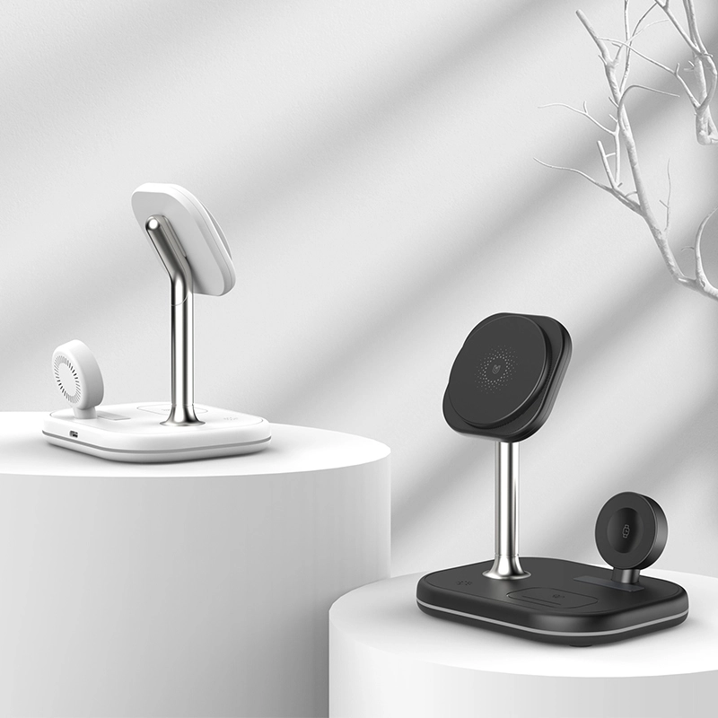 Three-in-one magnetic wireless charger vertical bracket mobile phone 15W wireless fast charging multi-device simultaneous charging adjustable LED charging lamp
