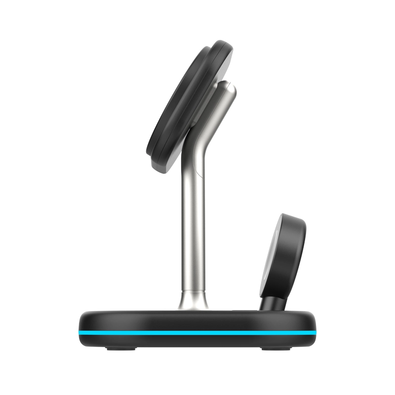 Three-in-one magnetic wireless charger vertical bracket mobile phone 15W wireless fast charging multi-device simultaneous charging adjustable LED charging lamp