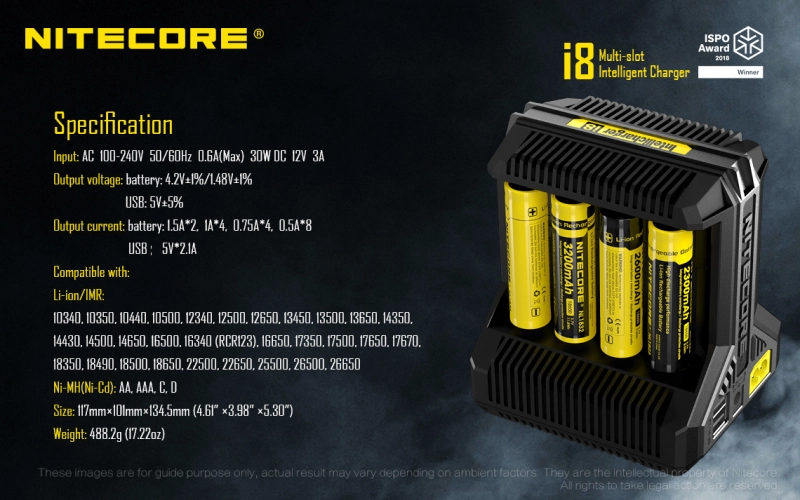 NITECORE I8 Intelli Charger For 18650 16340 26650 Li-ion & Ni-MH