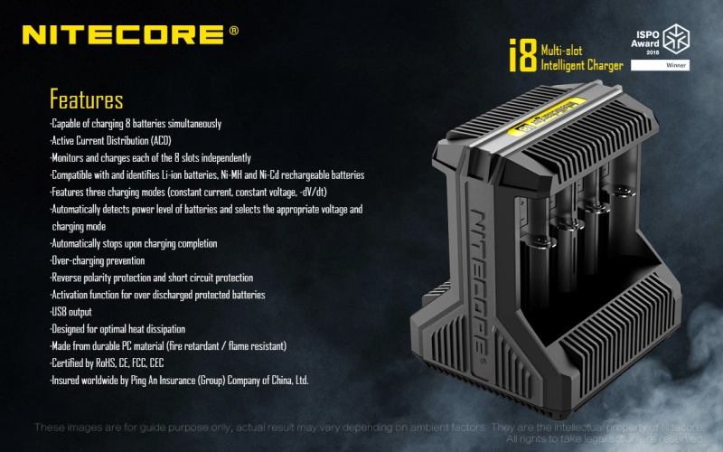 NITECORE I8 Intelli Charger For 18650 16340 26650 Li-ion & Ni-MH