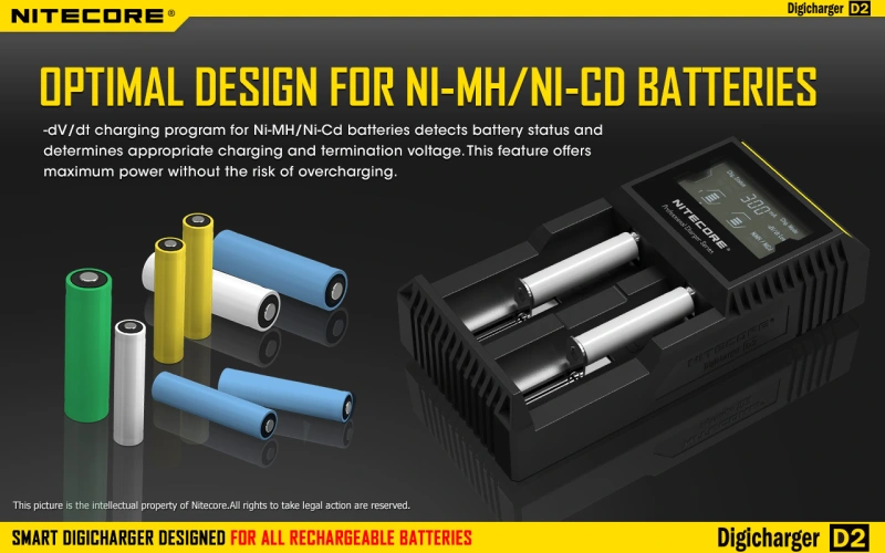 NITECORE D2 Digi Charger LED For 18650 16340 14500 26650 Li-ion & Ni-MH
