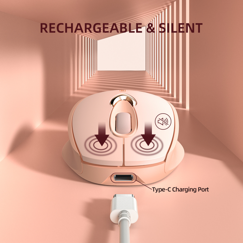 Wireless Mouse Light Pink, INPHIC 2.4G USB Rechargeable Wireless Mice Silent Click, Cute Portable Ergonomic Computer Cordless Mouse for Laptop Mac MacBook