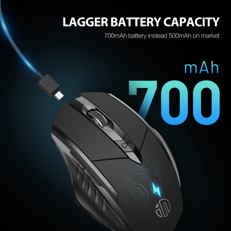 Wireless Mouse Rechargeable, Inphic Ergonomic Silent Click USB 2.4G Cordless Mouse for Laptop PC Computer Tablets Windows Linux, 6 Buttons, 1600DPI 3 Adjustment Levels, Black