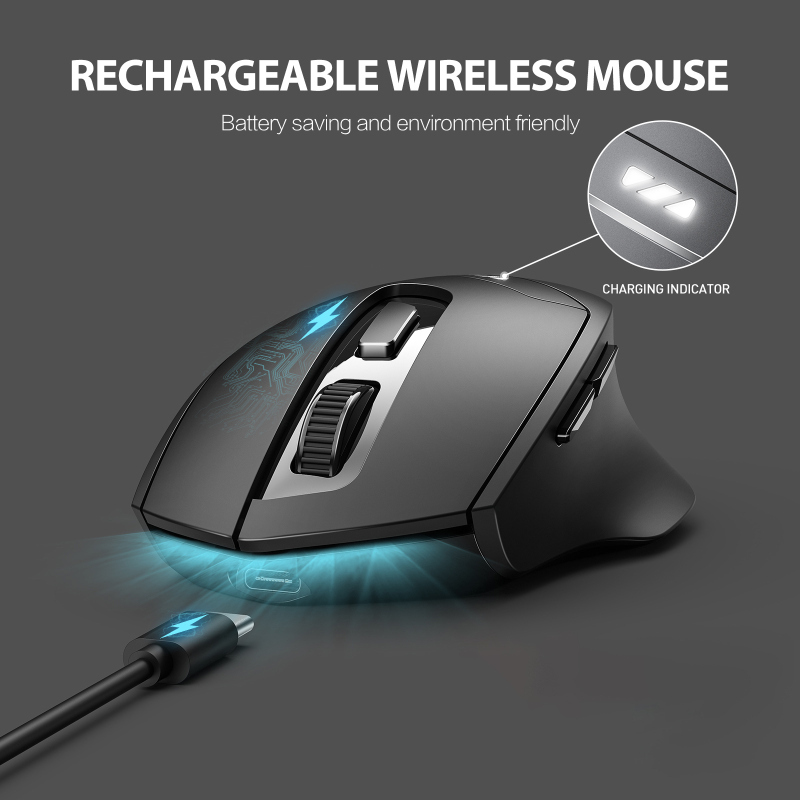 Bluetooth Mouse Rechargeable, Inphic 2.4G Wireless Mouse Silent, 3 Modes (Bluetooth 5.0/4.0+USB) Multi-Device Connection, Ergonomic Mouse for Laptop Desktop Mac Android Windows, Black