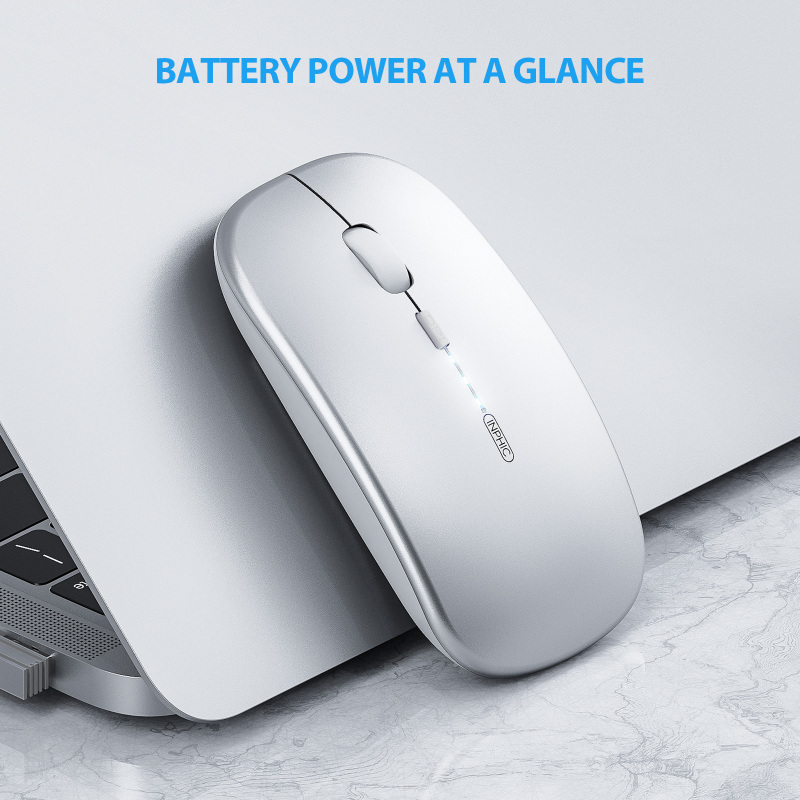 Bluetooth Mouse, INPHIC Multi-Device Slim Silent Rechargeable Bluetooth Wireless Mouse (Tri-Mode: BT 5.0/4.0+2.4G), 1600DPI Portable Mouse for iPad MacBook Laptop Android Tablet Windows PC, Silver