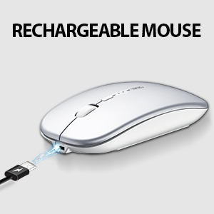 Roll over image to zoom in INPHIC Wireless Mouse for Laptop, [Upgraded], 2.4G Silent Rechargeable Computer Mice Wireless, Ultra Slim 1600 DPI USB Portable Mouse for Laptop PC Mac MacBook, Battery Level Visible,Silver