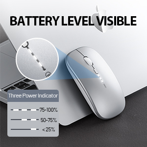 Roll over image to zoom in INPHIC Wireless Mouse for Laptop, [Upgraded], 2.4G Silent Rechargeable Computer Mice Wireless, Ultra Slim 1600 DPI USB Portable Mouse for Laptop PC Mac MacBook, Battery Level Visible,Silver