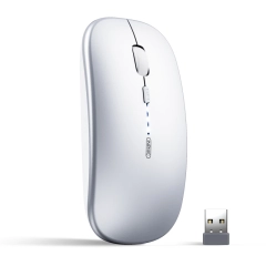 INPHIC M1PRO Bluetooth Mouse, INPHIC Multi-Device Slim Silent Rechargeable Bluetooth Wireless Mouse (Tri-Mode: BT 5.0/4.0+2.4G), 1600DPI Portable Mouse for iPad MacBook Laptop Android Tablet Windows PC, Silver