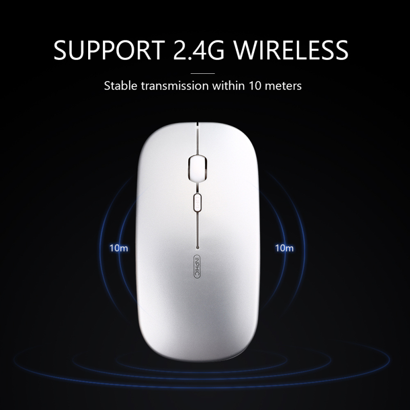 Wireless Mouse,Rechargeale & Noiseless, Inphic Ultra Slim USB 2.4G PC Computer Laptop Cordless Mice with USB Nano Receiver, 1600 DPI Travel Mouse for Office Windows Mac Linux Macbook, Silver