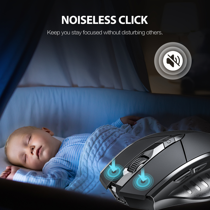 Bluetooth Mouse, Inphic Multi-Device Silent Rechargeable Bluetooth Wireless Mouse (Tri-Mode: BT 5.0/4.0+2.4G), 1600DPI Ergonomic Portable Mouse for Laptop PC Computer,Windows Mac OS, Black