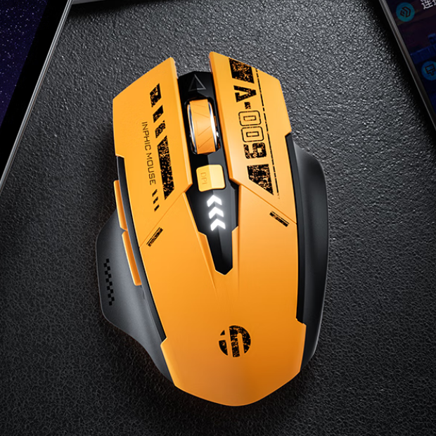 INPHIC Bluetooth Mouse, Rechargeable Ergonomic Silent Mice with 3 Modes (Bluetooth 5.0/4.0+USB) Multi-Device Connection, Mecha Style Mouse Wireless for Laptop Computer Mac MacBook, Yellow & Black