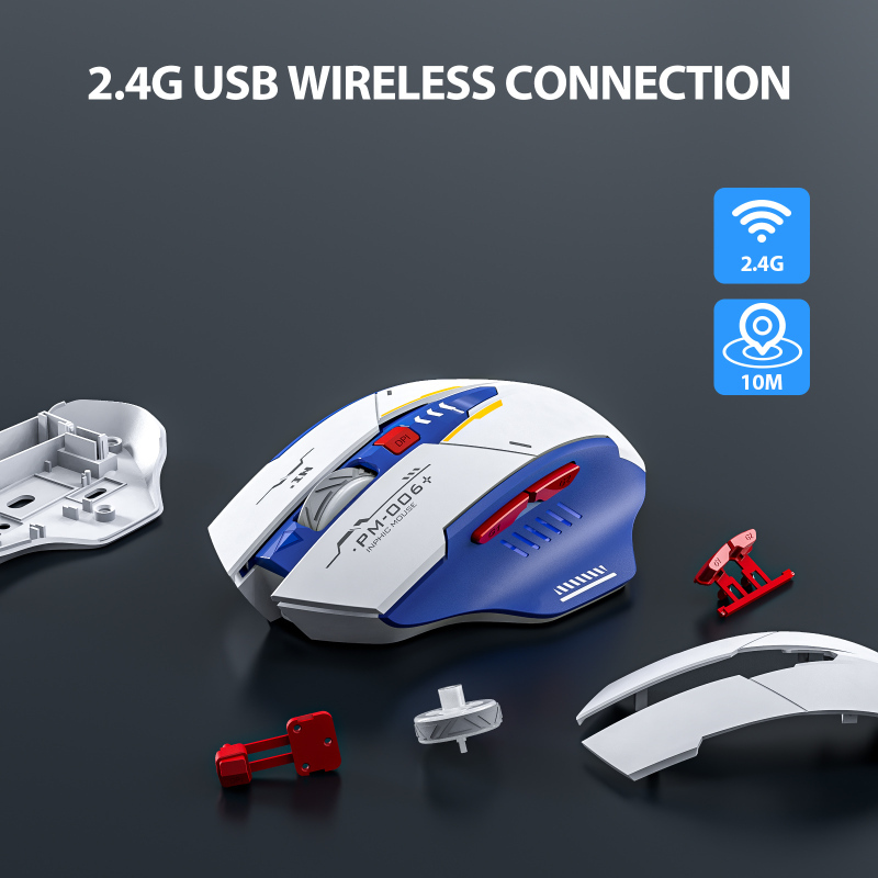 INPHIC Wireless Mouse, INPHIC Rechargeable Ergonomic Silent Mice with 2.4G USB Receiver Mecha Style Mouse Wireless for Laptop Computer Mac MacBook, Blue & White