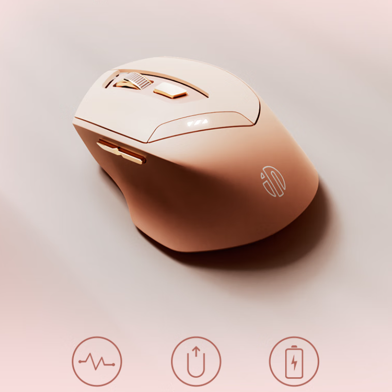 INPHIC Bluetooth Mouse, Rechargeable Ergonomic Silent Mice with 3 Modes (Bluetooth 5.0/4.0+USB) Multi-Device Connection, 6 Buttons Mouse Wireless for Laptop Computer Mac MacBook, Milk Tea Pink