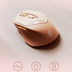 INPHIC DR8 Bluetooth Mouse, Rechargeable Ergonomic Silent Mice Tri-mode Multi-Device Connection, 6 Buttons Mouse Wireless for Laptop Computer Mac MacBook, Milk Tea Pink