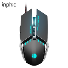 INPHIC W2 Gaming Mouse, Silent Click USB Optical Mouse 7200DPI Ergonomic Mice with 6 Programmable Buttons, RGB Breathing LED Light, for PC Laptop Computer, Black