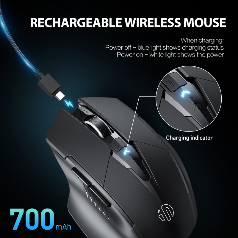 INPHIC Wireless Mouse, [Upgraded: Battery Level Visible] Large Ergonomic Rechargeable 2.4G Optical PC Laptop Cordless Mice with USB Nano Receiver, Black