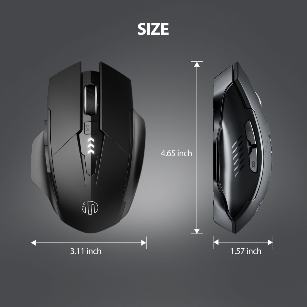 INPHIC PM6Pro Bluetooth Mouse [Upgraded: Battery Level Visible], Inphic Rechargeable Wireless Mouse Multi-Device (Tri-Mode:BT 5.0/4.0+2.4Ghz) with Silent, Black
