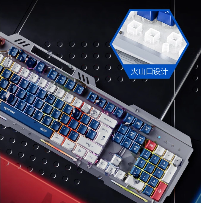 INPHIC K9 Computer Wired Keyboard, Full Size USB Keyboard with 104 Keys, Wired Gaming Luminous Metal Panel 26 Keys Punchless Mech Keyboard Adaptable to Desktop PCs, Laptops, Blue and White Mechs