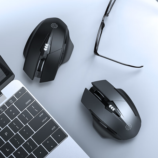 INPHIC Wireless Mouse, [Upgraded: Battery Level Visible] Large Ergonomic Rechargeable 2.4G Optical PC Laptop Cordless Mice with USB Nano Receiver, Grey