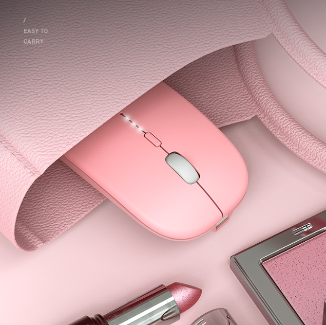 INPHIC M1P Wireless Mouse, [Upgraded], 2.4G Silent Rechargeable Computer Mice Wireless, Ultra Slim 1600 DPI USB Portable Mouse for Laptop PC Mac MacBook, Battery Level Visible, Pink