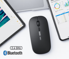 INPHIC M1PRO Bluetooth Mouse, INPHIC Multi-Device Slim Silent Rechargeable Bluetooth Wireless Mouse (Tri-Mode: BT 5.0/4.0+2.4G), 1600DPI Portable Mouse for iPad MacBook Laptop Android Tablet Windows PC, Black