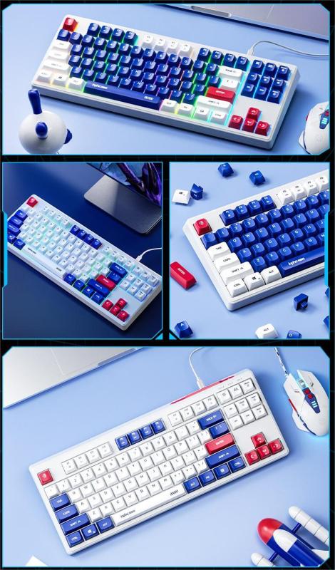 INPHIC K9 Ⅱ Computer Wired Keyboard, Full Size Keyboard with 87 Keys, Wired Gaming Luminous Metal Panel 26 Keys Punchless Mech Keyboard Adaptable to Desktop PCs, Laptops, White and Blue Mechs