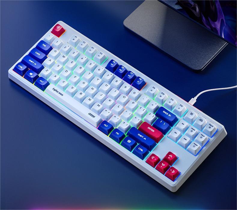 INPHIC K9 Ⅱ Computer Wired Keyboard, Full Size Keyboard with 87 Keys, Wired Gaming Luminous Metal Panel 26 Keys Punchless Mech Keyboard Adaptable to Desktop PCs, Laptops, White and Blue Mechs
