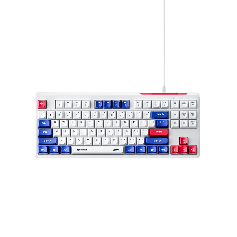 INPHIC K902 Computer Wired Keyboard, Full Size Keyboard with 87 Keys, Wired Gaming Metal Panel 26 Keys Punchless Mech Keyboard with Colorfull Breathing Light Adaptable to Desktop PCs, Laptops, White and Blue Mechs