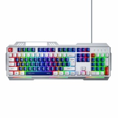 INPHIC K9 Computer Wired Keyboard, Full Size Keyboard with 104 Keys, Wired Gaming Metal Panel 26 Keys Punchless Mech Keyboard with Colorfull Breathing Light, Adaptable to Desktop PCs, Laptops, Blue and White Mechs