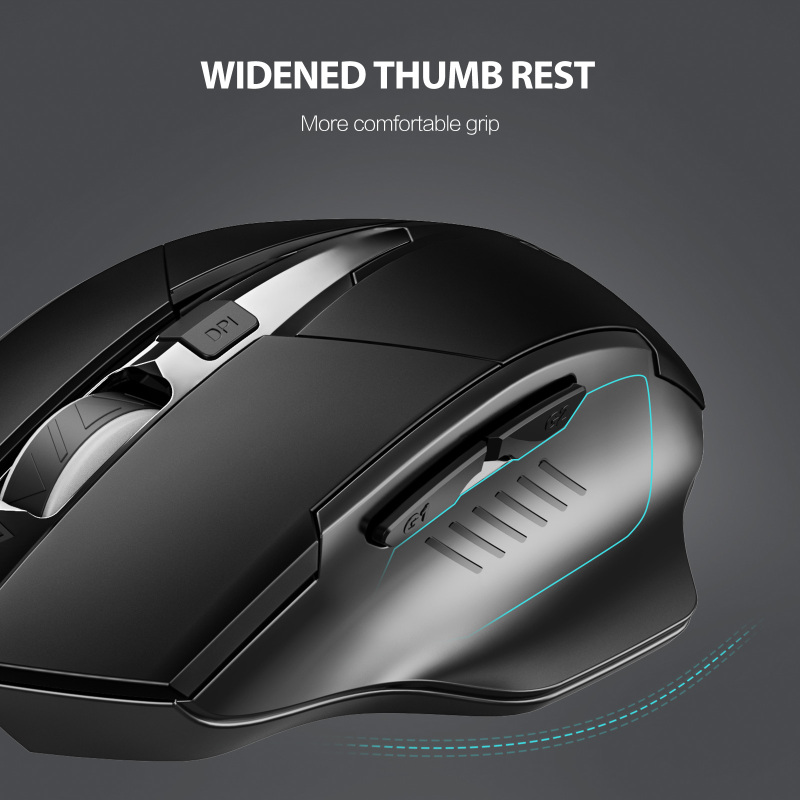 INPHIC F1 Wireless Mouse 500mAh Large Ergonomic Rechargeable 2.4G Optical PC Laptop Cordless Mice with USB Nano Receiver, for Windows Computer Office, Black