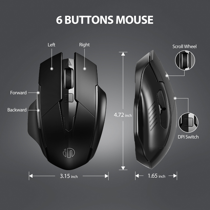 INPHIC F1 Wireless Mouse 500mAh Large Ergonomic Rechargeable 2.4G Optical PC Laptop Cordless Mice with USB Nano Receiver, for Windows Computer Office, Black